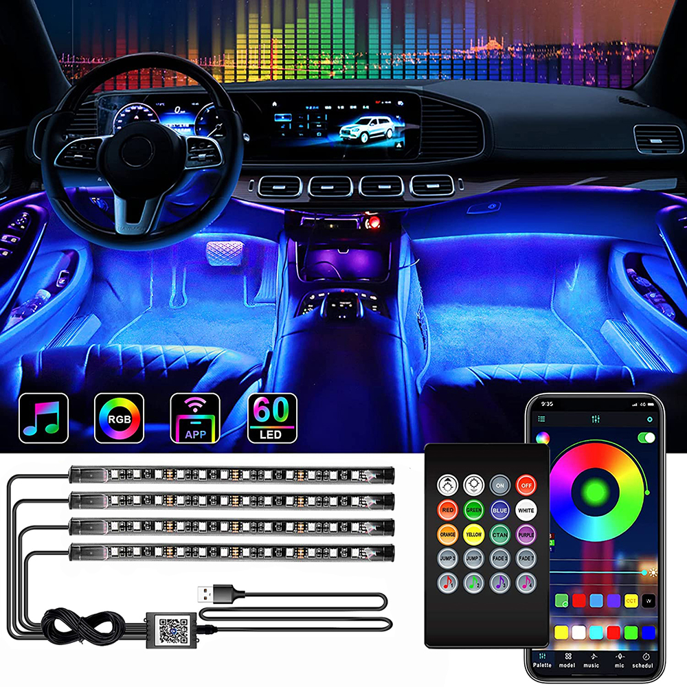 Kit di luci per strisce ambientali per interni auto a LED al neon Accessori Retroilluminazione App remota Controllo musicale Lampade decorative RGB automatiche