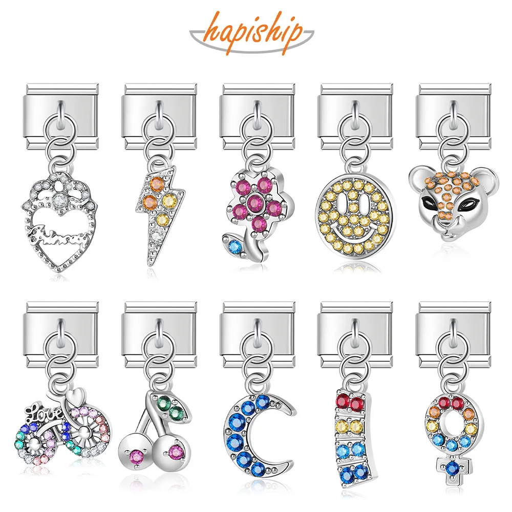 Hapiship New Original Daisy Moon Flower Lightning Heart Rhinestone Italian Charm Fit 9mm Bracelet Bangle Jewelry Making DJ260