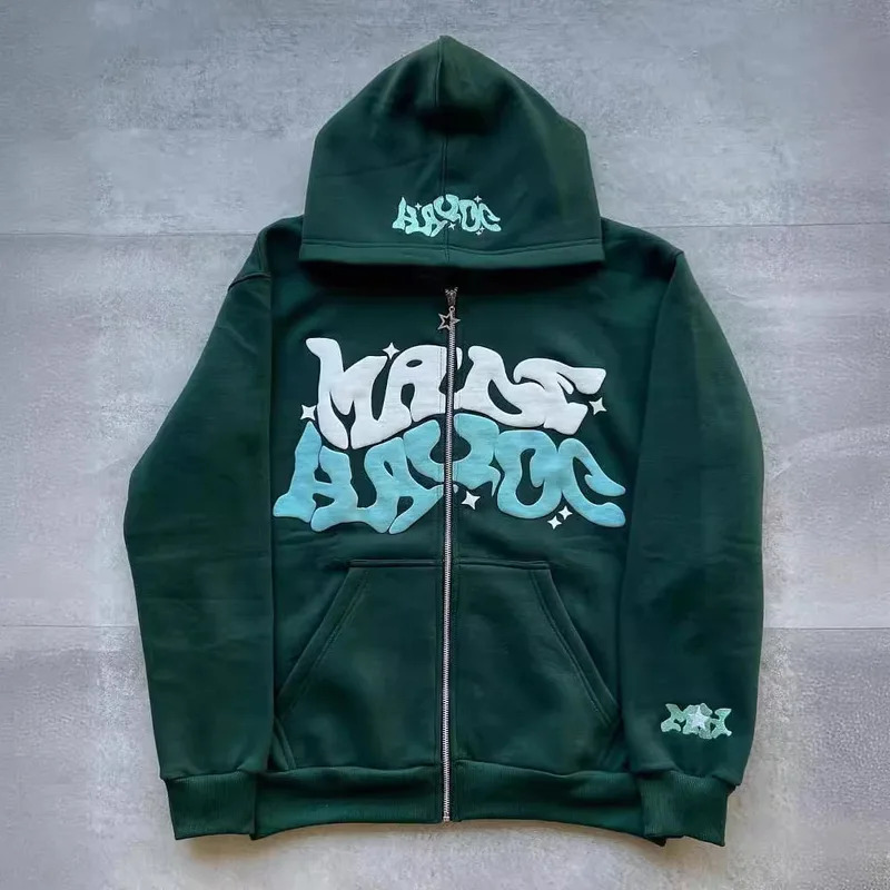 Americano retro estrela e carta impresso zíper hoodies feminino e masculino y2k primavera outono seção preguiçoso marca de moda cardigan jaqueta