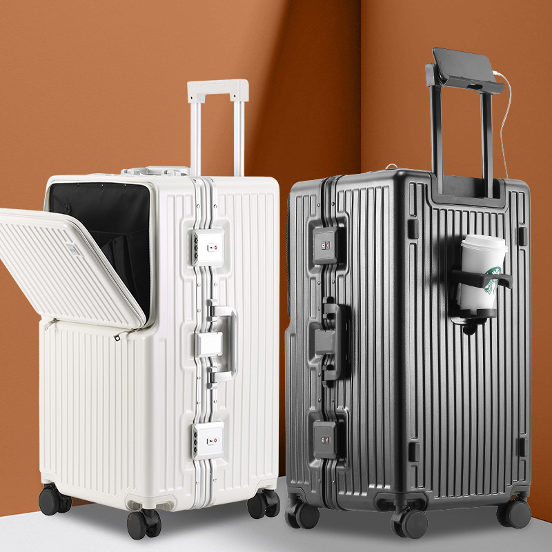 26/28/32 Inch Grote Capaciteit Reiskoffer Rollende Bagage Aluminium Frame Koffer Trolley Koffer Met Bekerhouder Reiskoffer