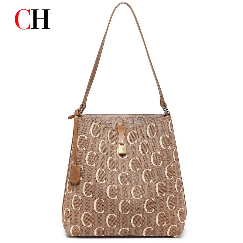 Bolsa Hobo Vintage com Monograma, Bolsa de Designer Feminina com Fecho de Metal, Tote Durável e Versátil para Trabalho/Fim de Semana