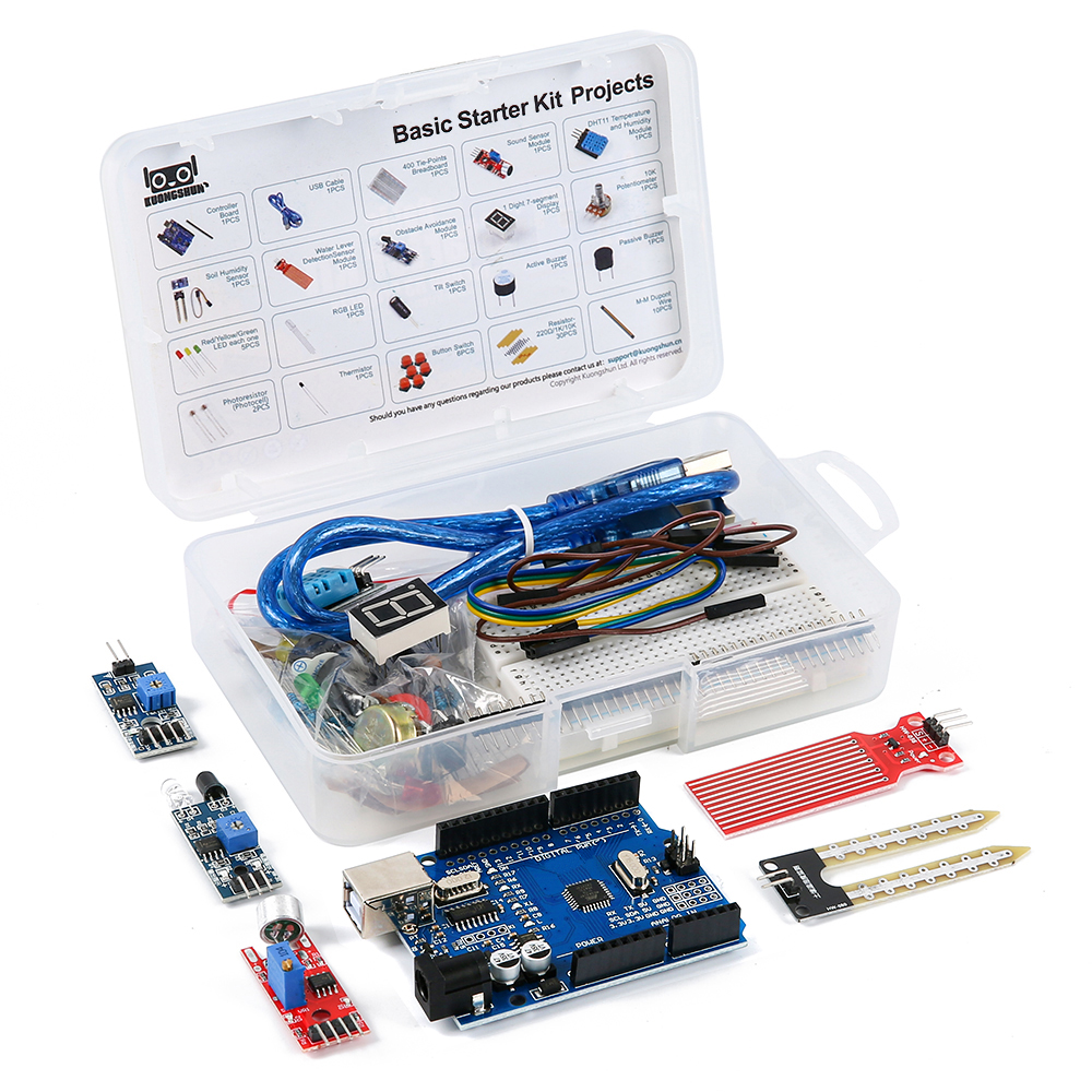 Базовый стартовый набор для проектов на Arduino Uno R3: комплект электронных компонентов с платой R3, набор для самостоятельной сборки электроники с руководством