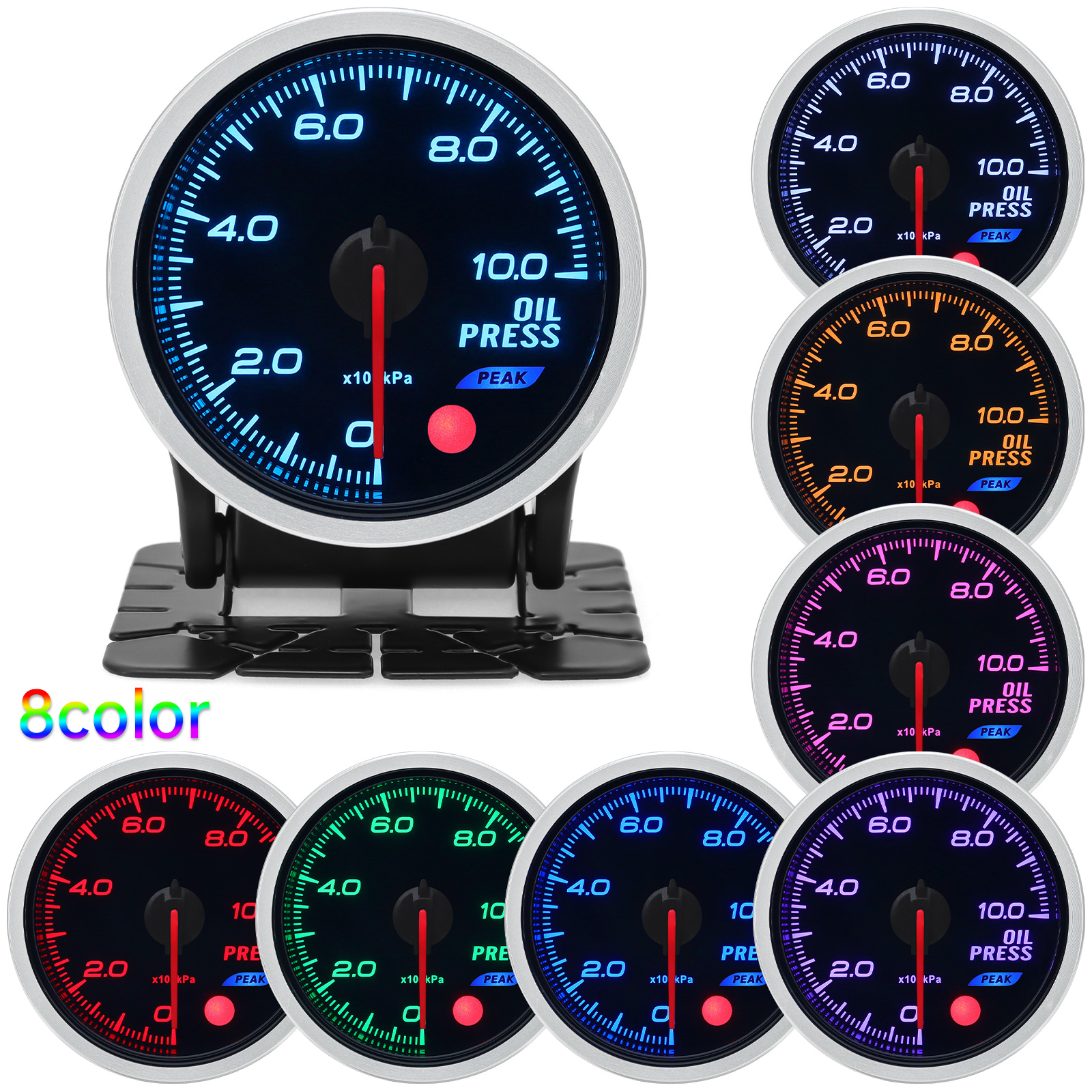 2 Inch 52 MM Oliedrukmeter Rooklens 0-10 Bar PSI Oliedrukmeter Met Stappenmotor Oliedruksensor 1/8NPT Turbo Boost