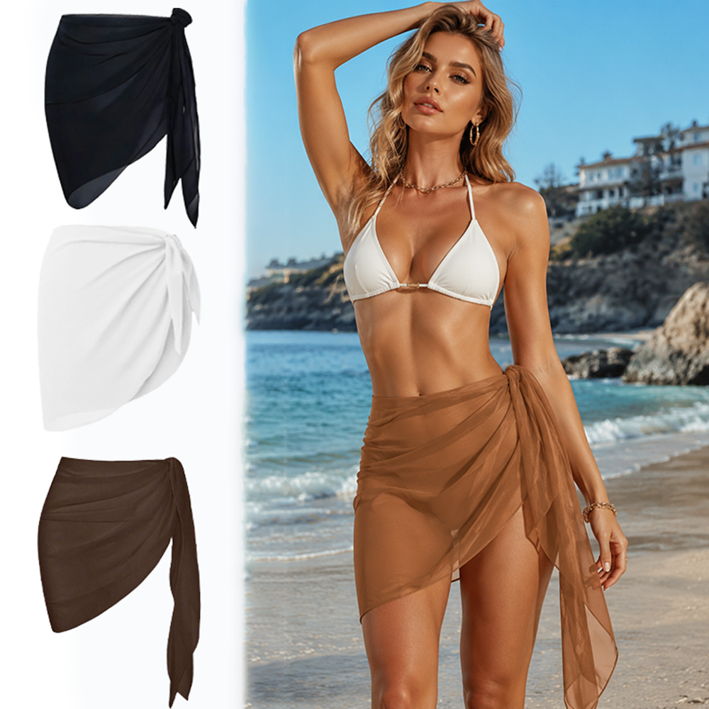Gonna da Spiaggia Estiva per Vacanze, Gonna in Chiffon Leggera per Nuoto, Sciarpa da Spiaggia, Costume da Bagno con Cappuccio e Design a Bretelle, Sexy