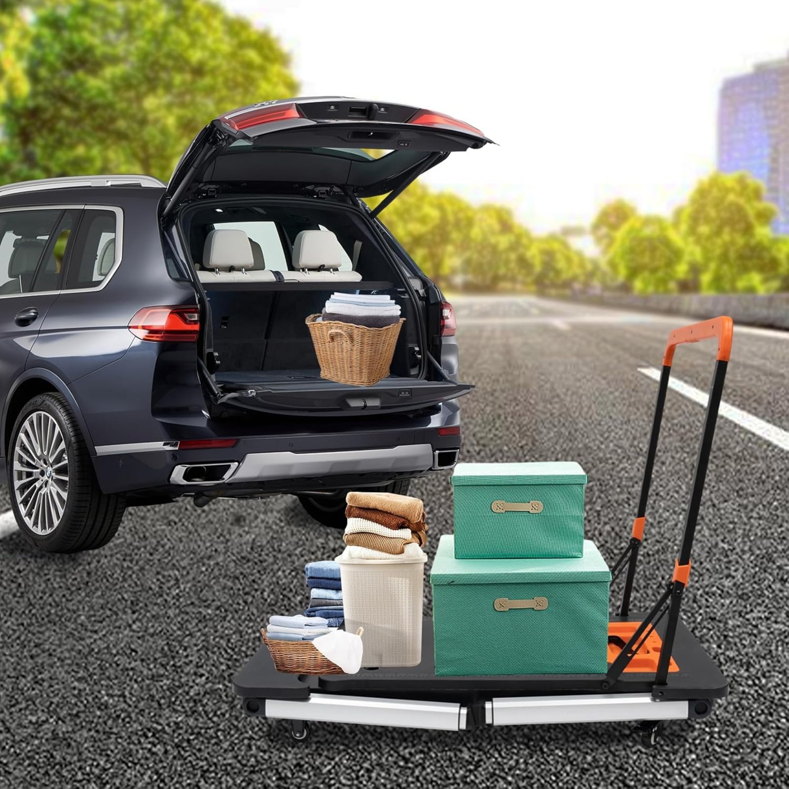 7-in-1-Multifunktions-Arbeitsplattform, tragbare zusammenklappbare Werkbank, verwendet als Dolly, Saw Horse, Car Creeper und Handtruck