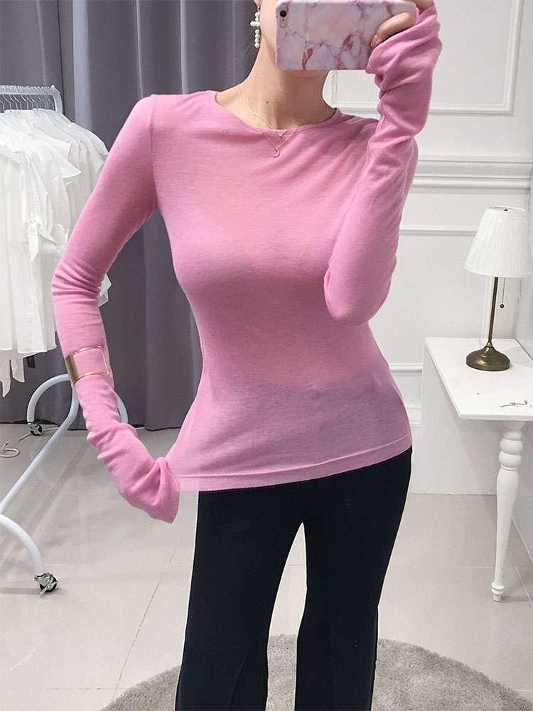เสื้อเซ็กซี่ผู้หญิงเสื้อยืดแขนยาวสไตล์เกาหลี Slim Basic Elasticity TShirt TOP เสื้อผ้าสตรี T เสื้อ Femme