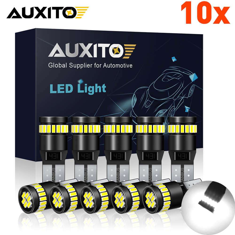 AUXITO, 10 шт., W5W, T10, фонарь для салона автомобиля без ошибок, Чип 194, 501, 168, 24SMD, 3014, чистый белый свет, приборные фонари для автомобиля