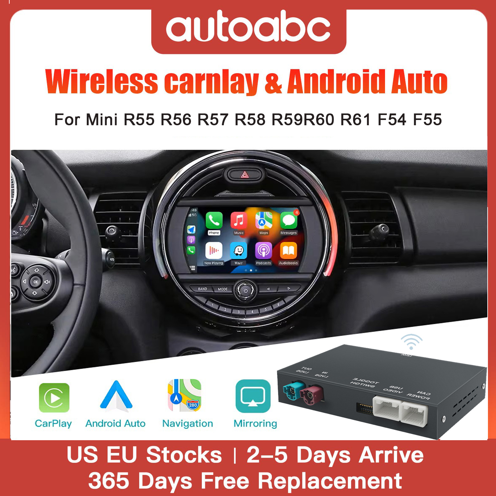 Carplay sans fil Android Auto pour BMW Mini NBT CIC R55 R56 R57 R58 R59 R60 R61 Interface Carplay lien miroir AirPlay multimédia