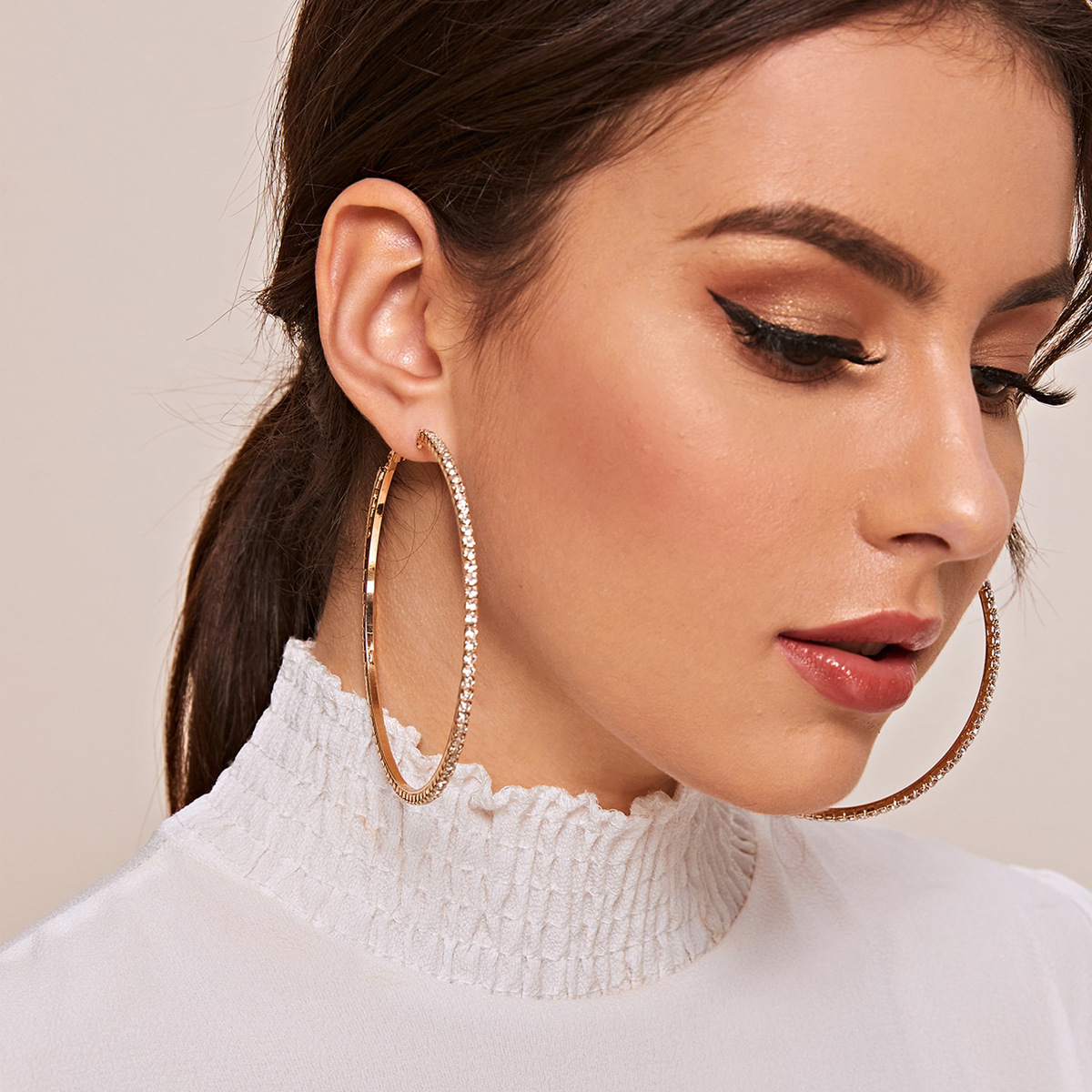 Grandes boucles d'oreilles en strass pour femmes, uniques, brillantes, or Rose, couleur argent, cercle noir, bijoux de fête de mariage