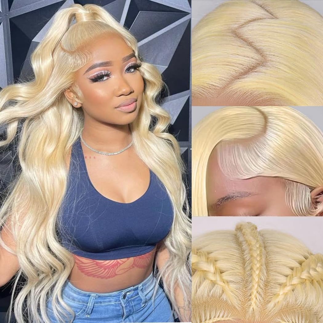 613 HD Lace Frontal Wig 200% Density 13x4 Blonde Body Wave Lace Front Wigs Human HairPlucked With Baby Hair