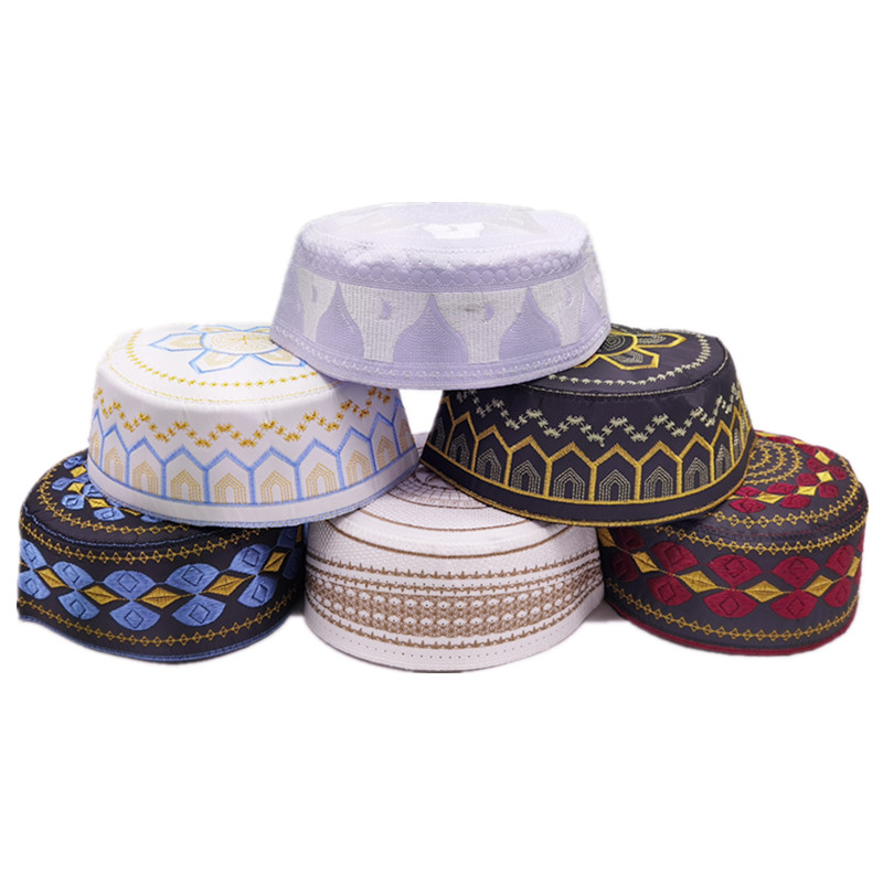 Mới Hồi Giáo Nam Cầu Nguyện Nón Cotton Thêu Giải Trí Ả Rập Hồi Giáo Nón Hồi Giáo Băng Đô Cài Tóc Turban Gọng Do Thái Nắp Nam Khăn Trùm Đầu Quần Áo