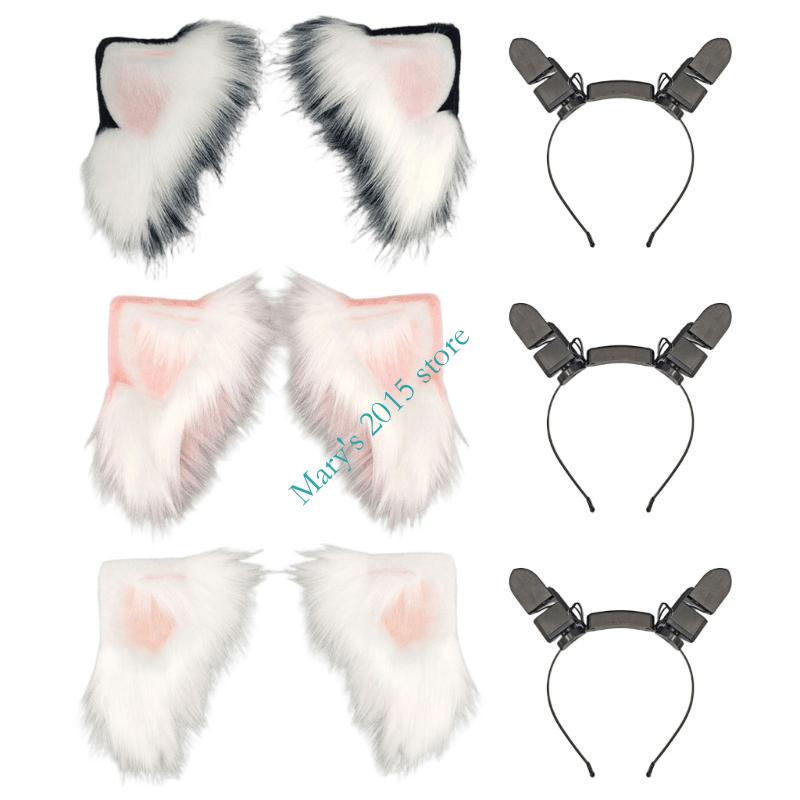 Rechargeable Cats Ear Headbands with Adjustable Ears Plush Animal Ears Headbands Cats Ears Cosplay Headpiece