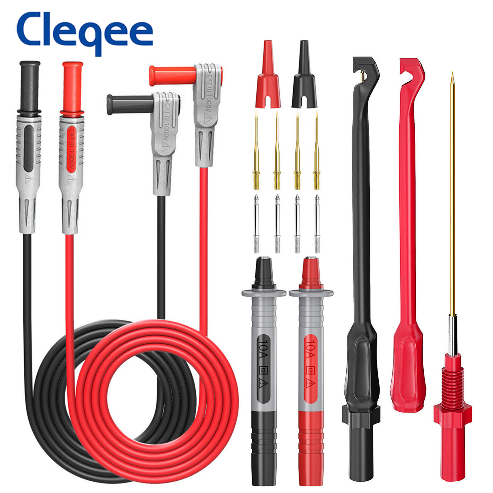 Комплект тестовых проводов для мультиметра Cleqee с щупами для прокалывания проводов, 4 мм, штекер типа «банан», набор проколов с крючками для электроники, 1000 В/20 А