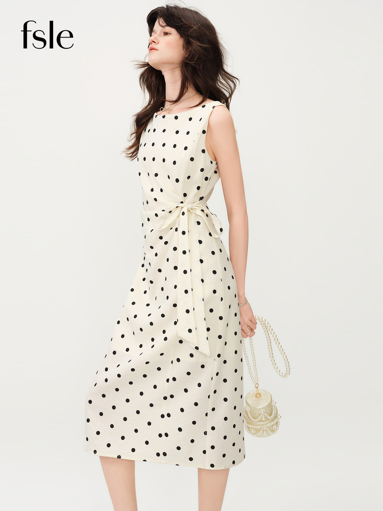FSLE 2026 Nieuwe zomerjurk voor dames met stippen, Franse stijl, taille-accentuerende zwierige midi-jurk voor coquette chic & dagelijkse vakantie