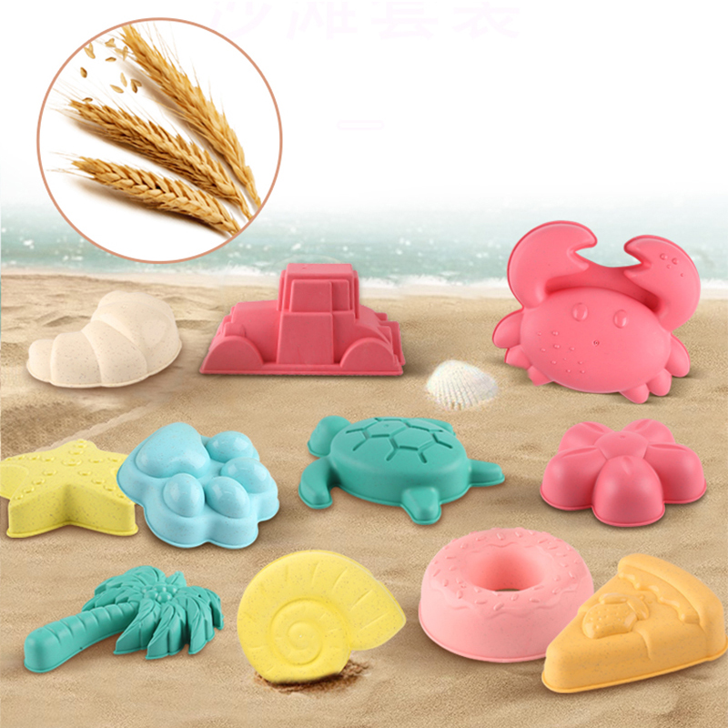 Juguete de playa: Molde de arena, herramienta de excavación de arena para la playa, accesorios de impresión en arena, vehículo de ingeniería de paja de trigo con forma de donut, combinación de 12 piezas