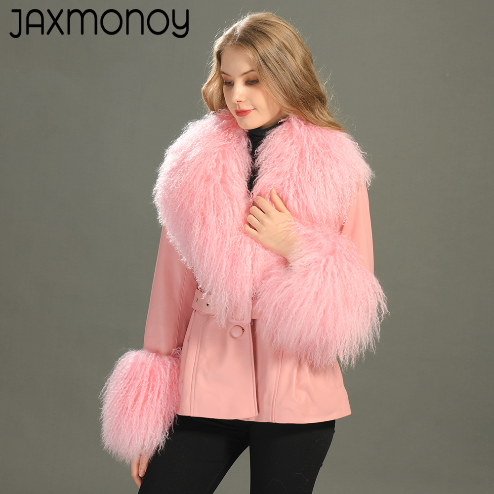 Jaxmonoy-本物のモンゴルの毛皮を使用した女性の本革ジャケット、シープスキンコート、女性のファッション、春と秋、新しい