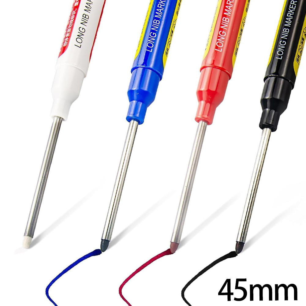 Stylos marqueurs à trous profonds de 45mm, blanc/noir/bleu/rouge, stylo de charpentier à tête longue, étanche pour mesurer le travail du bois et le bureau, 4 à 40 pièces