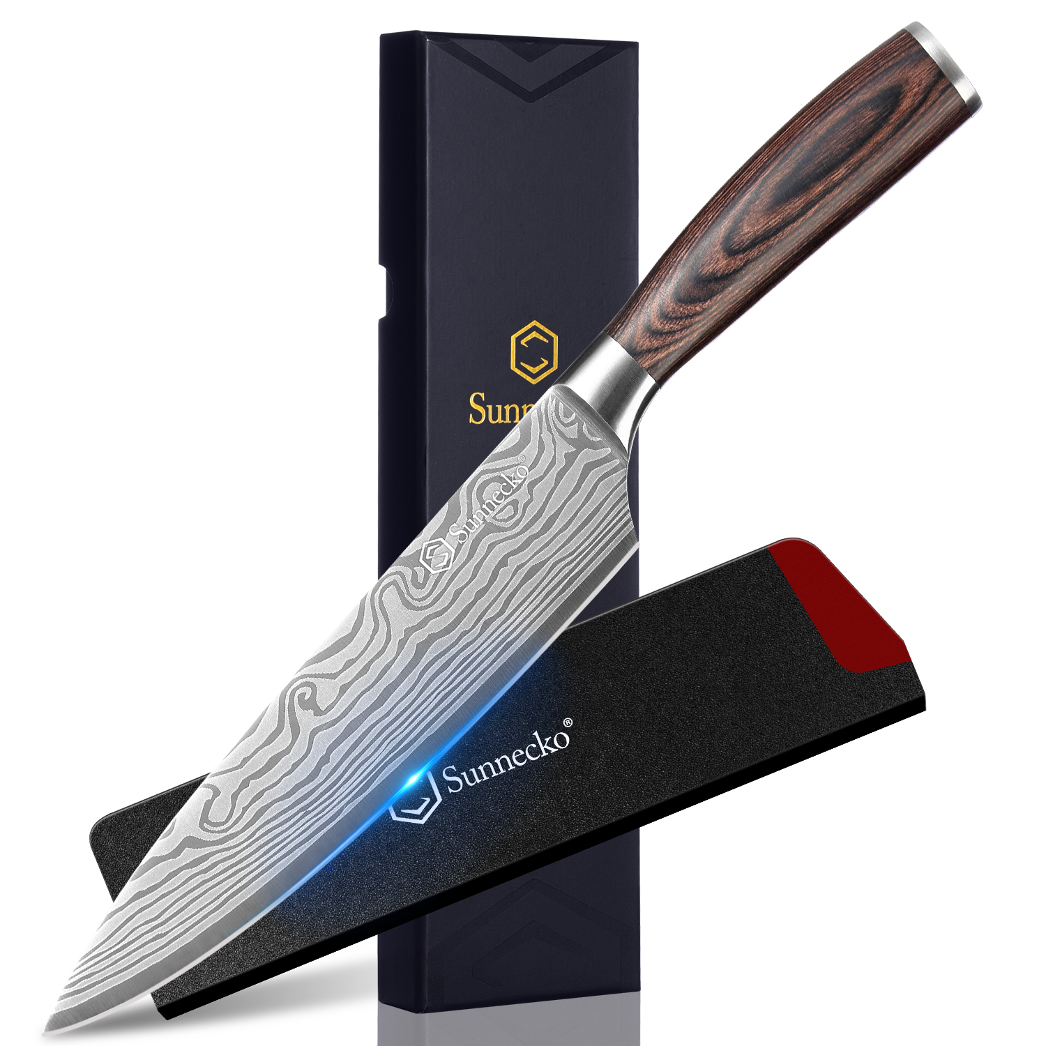Coltello da chef Sunnecko 8 "5.5" Coltelli da cucina in acciaio inossidabile ad alto tenore di carbonio Strumenti per affettare Coltello da taglio affilato per carne e verdure