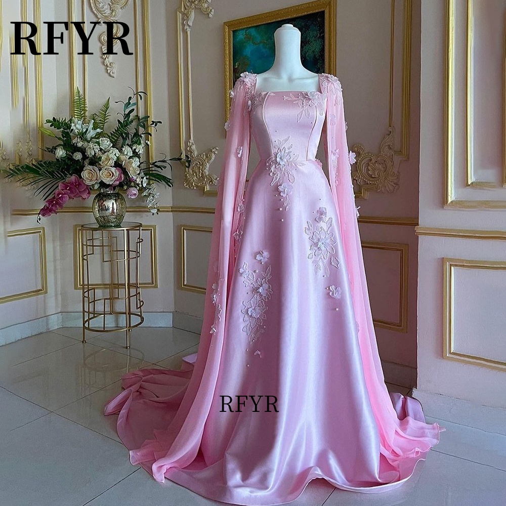 RFYR A Line Evening Dress Shawls Party Dresses Lace Applique Celebrity Dresses for Women Long Prom Dresses vestidos de fiesta