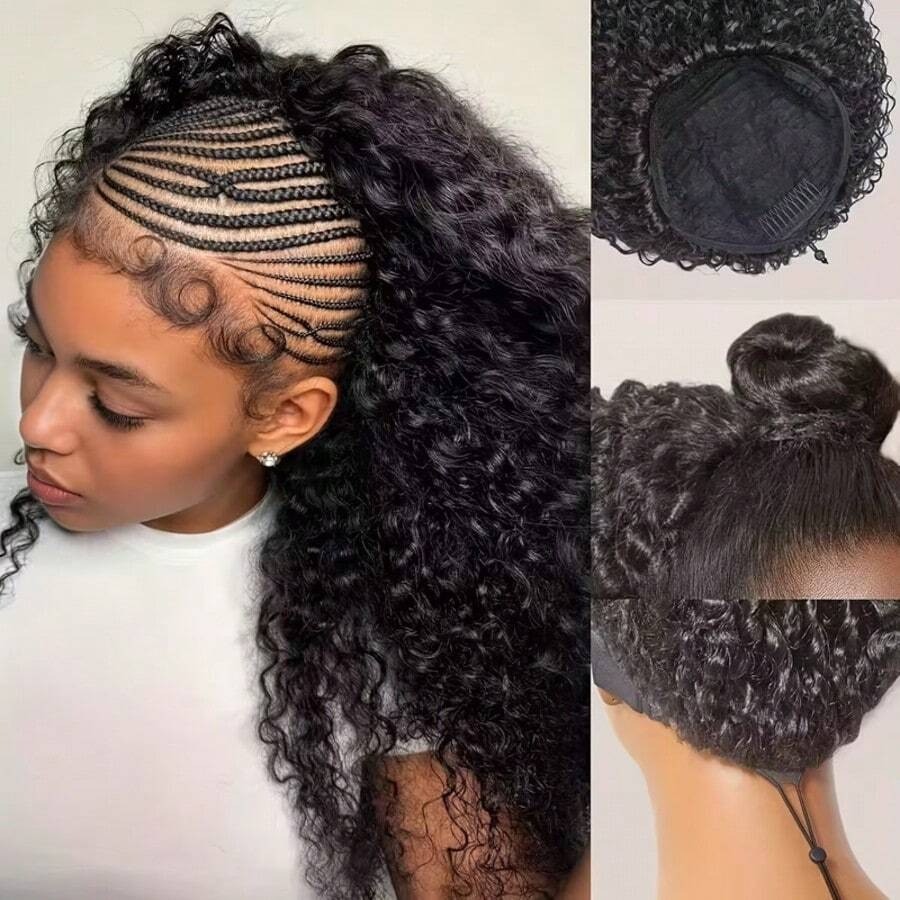 Peluca de media cabeza Smilegirl de cabello humano rizado birmano para mujeres afroamericanas, con puntas en espiral, sin coser, negro natural, sin pegamento, lista para usar, con cordón ajustable, densidad 250