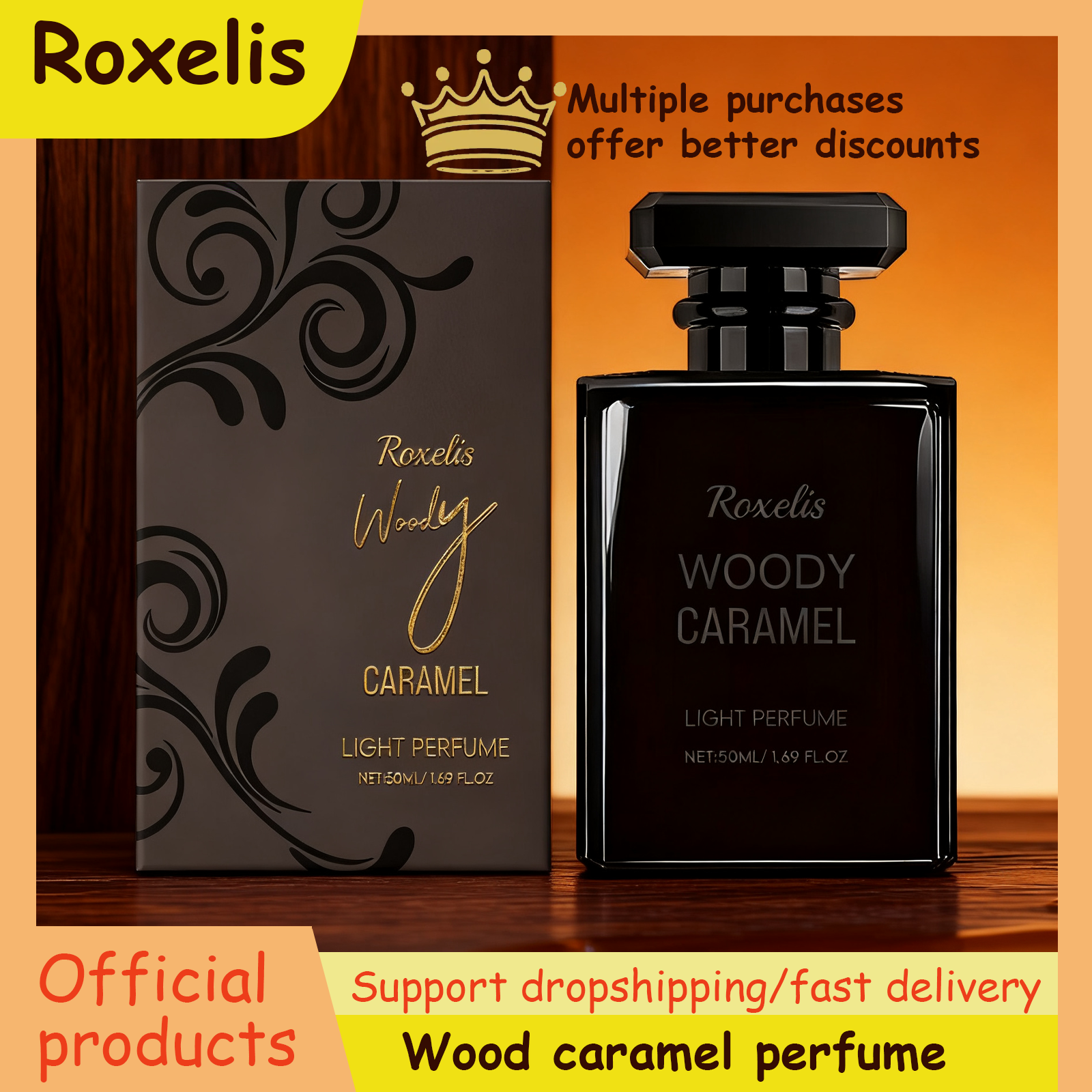 Woody Caramel Perfume - Natural Fresh Scent, Long-Lasting, Perfect for Daily & Dating, Travel-Size