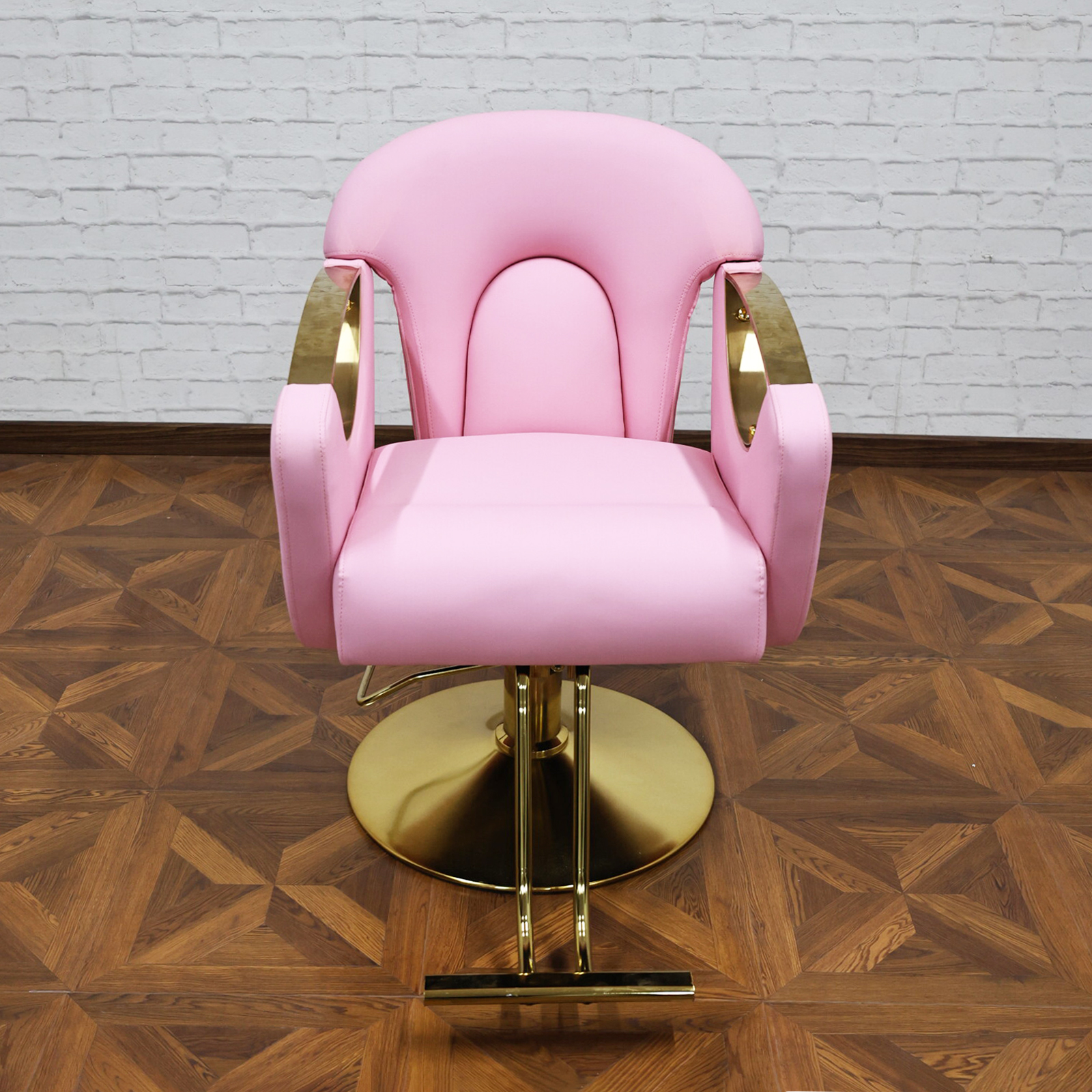 Sillas de peluquero al por mayor de nuevo diseño: rosa, 360 °   Elevador hidráulico giratorio, muebles comerciales de peluquería personalizables