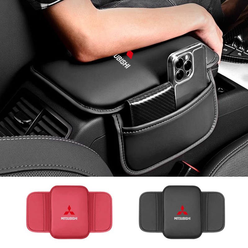 Almohadilla para reposabrazos de coche, cojín para consola central de cuero, alfombrilla para Mitsubishi ASX Lancer Pajero Outlander L200 EVO, accesorios interiores