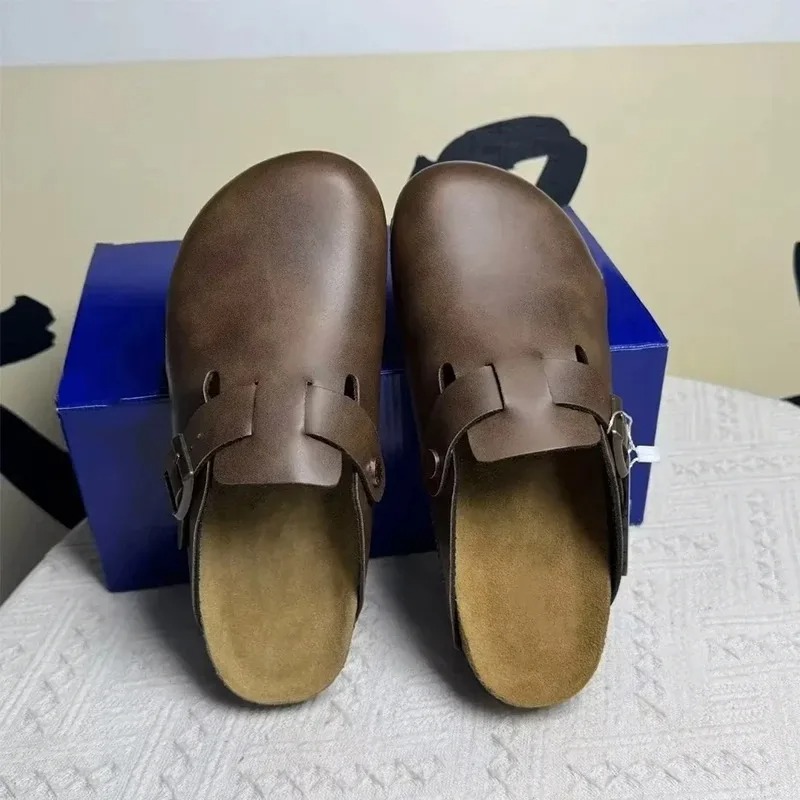 Synthetic Leather Casual Sabots with Adjustable Buckle, Comfortable Shoes for Spring and Autumn