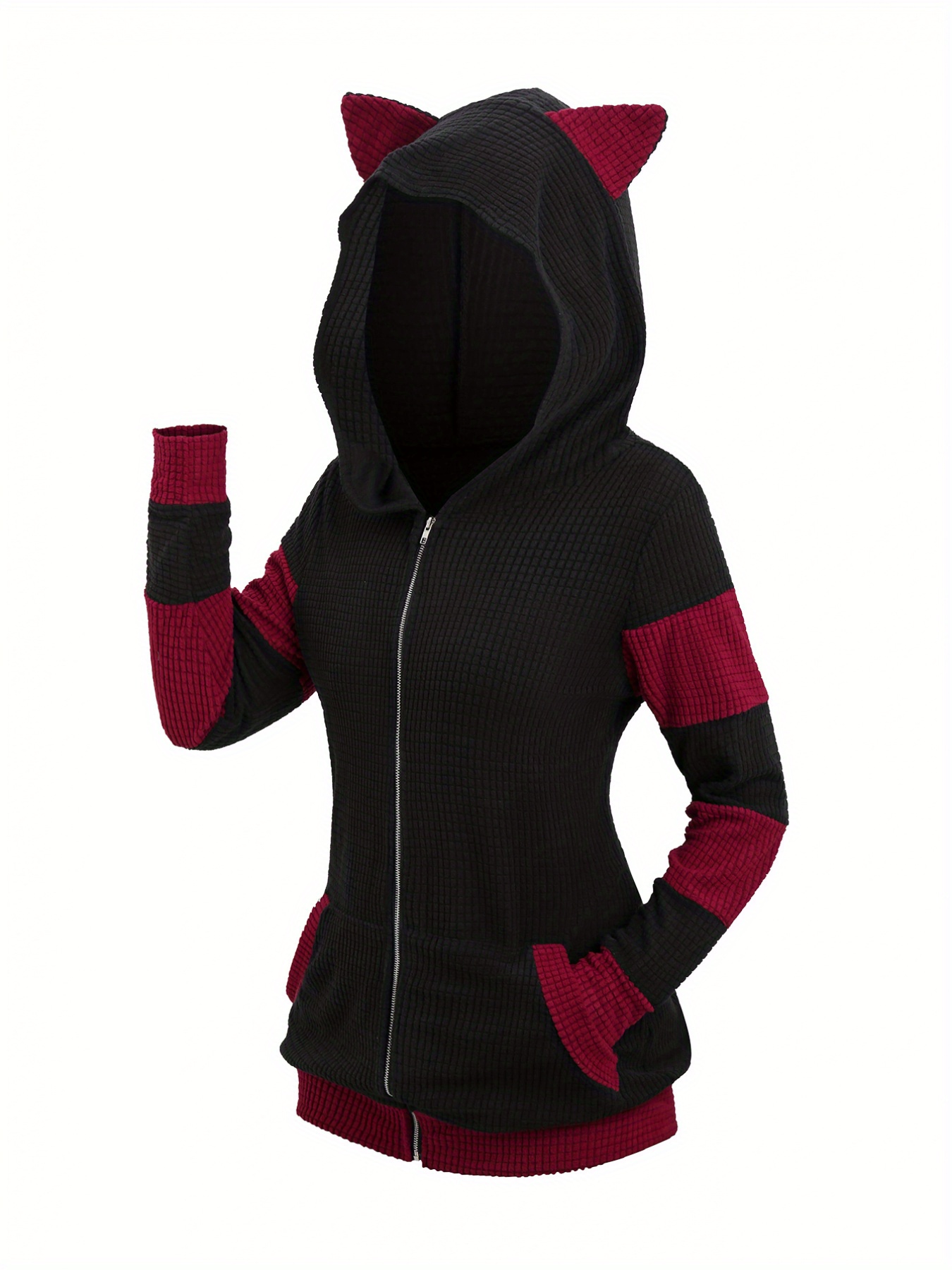 2024 moda europea y americana nuevas orejas de gato gruesas para mujer en otoño e invierno abrigo suéter con capucha a juego de colores largos