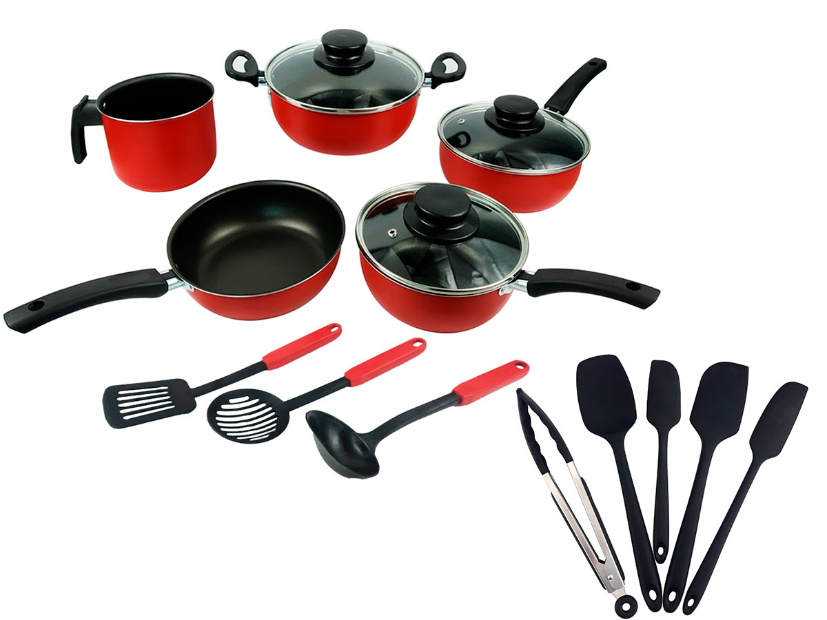Spatulas Kit Kitchen Utensils Silicone 5 Pieces + Set Non-stick Cookware Elegant C/Glass Lid