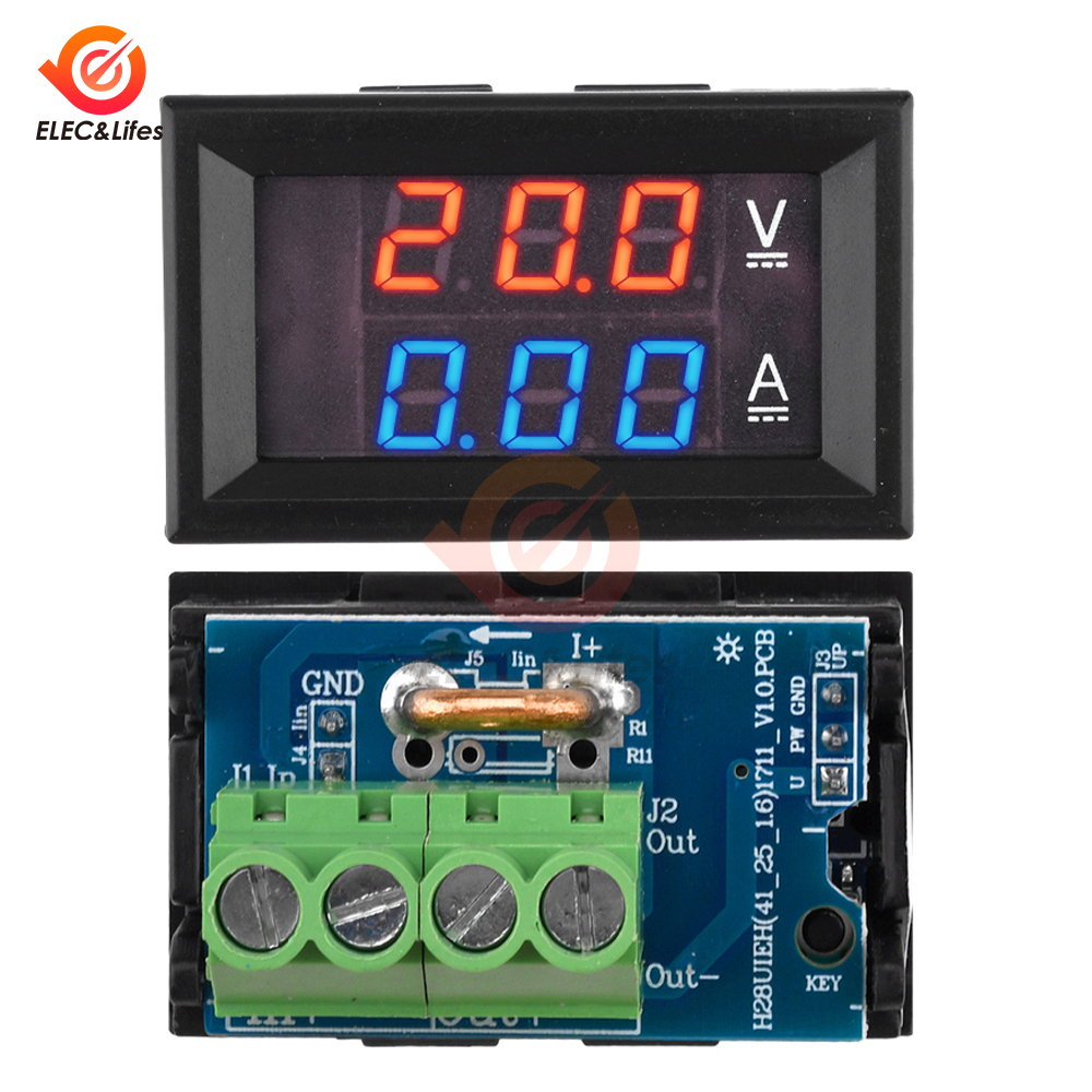 Ampe kế Vôn kế DC 7-100V 20A 50A Ampe kế Đồng hồ đo dòng điện áp Ampe kỹ thuật số Mini Máy kiểm tra máy đo Màn hình LED kép 0.28 inch