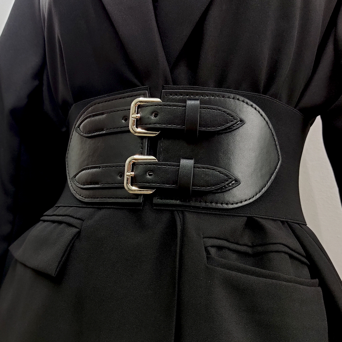 Lebar hitam elastis sabuk korset pinggang wanita ukuran besar sabuk untuk wanita kualitas tinggi peregangan Cummerbunds ikat pinggang besar