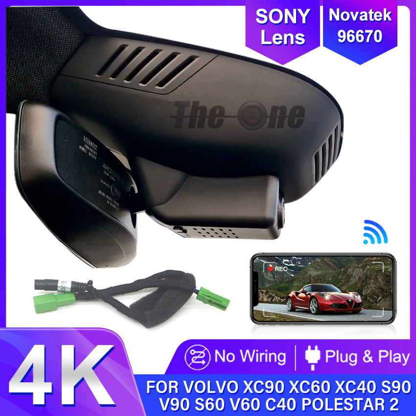 Dash Cam 4K per VOLVO XC90 XC60 XC40 S90 V90 S60 V60 S80 XC70 C40 EC40, Telecamera DVR per Auto Plug and Play con Wifi per Polestar 2
