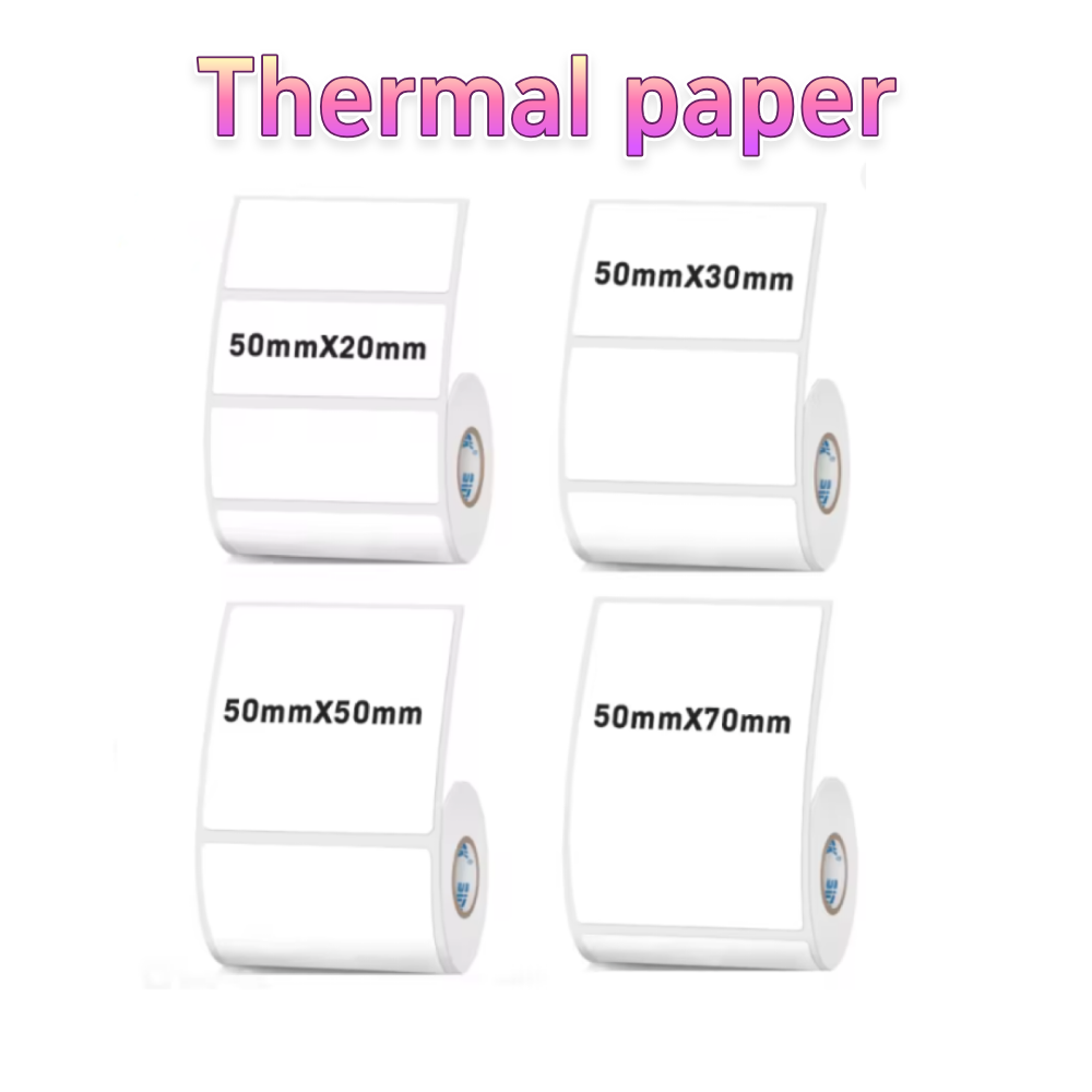 Etiqueta adhesiva térmica de 50mm de ancho, papel de etiqueta autoadhesivo impermeable blanco, caja de etiquetas de precio de productos básicos para ropa, traje para impresora