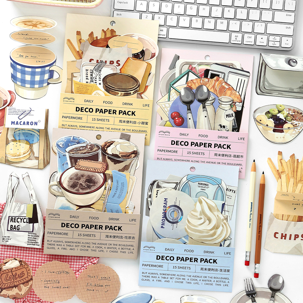 15 pçs fim de semana loja de conveniência série kawaii ins notas de mensagem manual criativo deco scrapbooking material artesanato papel