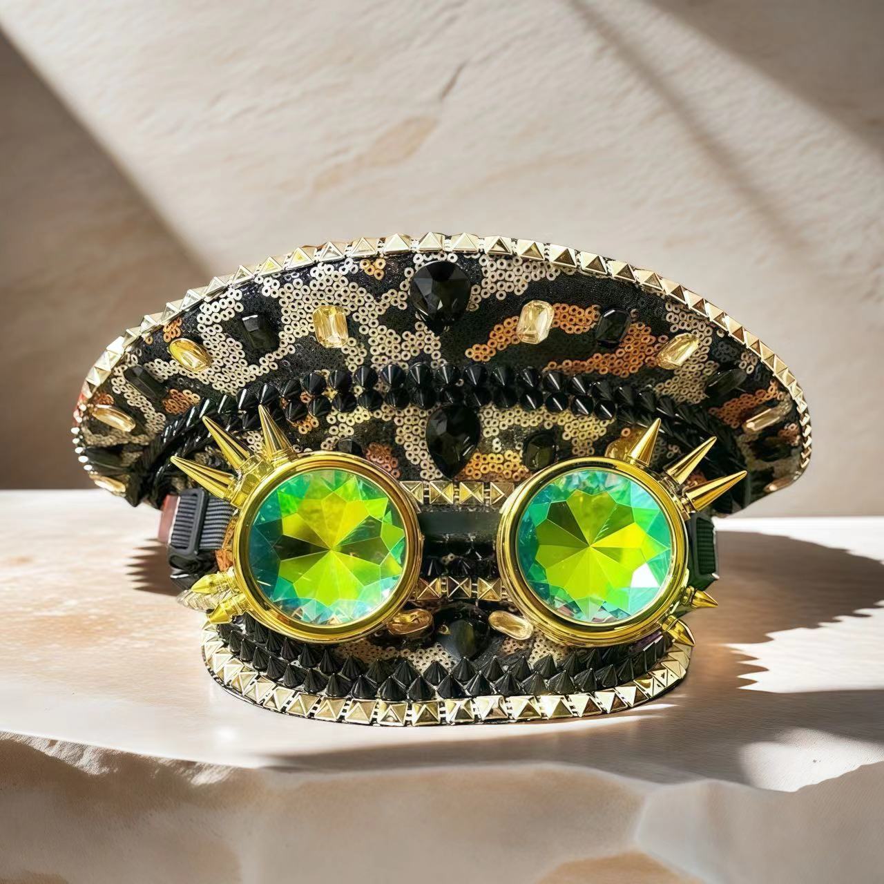 HongLuan Steampunk Capitão Chapéu Strass Com Óculos para Burning Man Festival Mulher - Chapéus Militares Vintage para Homem