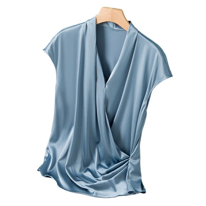 Elegant Satin Women Blouse Sexy V neck Office Ladies Blouses Shirts Casual Solid short sleeve Spring Summer Female Party Tops