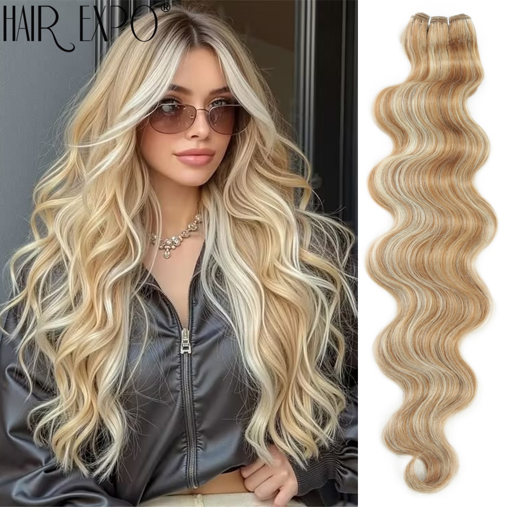 Наборы волос Bio Body Wave, 24 дюйма, цвет Piano Blonde, натуральные синтетические волосы для наращивания, омбре, густые, для создания прически «хвост», свободные, глубокие пряди для плетения.