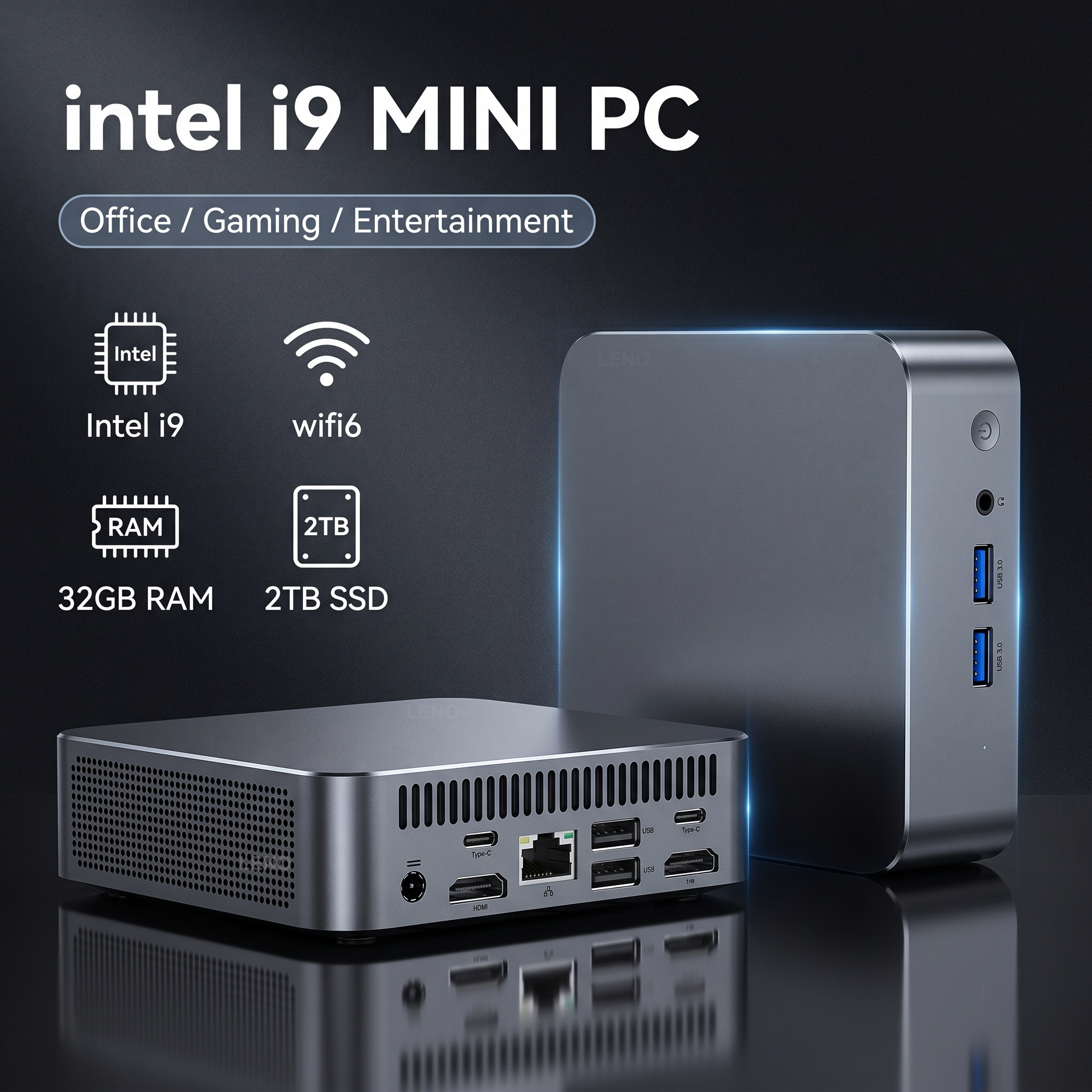 LENO Mini PC Gamer, computadora portátil Intel Core i9-10980HK, 32GB de RAM, 2TB SSD, FHD, Bluetooth, WiFi6, Windows 11, juegos, oficina, 4K, HDMI