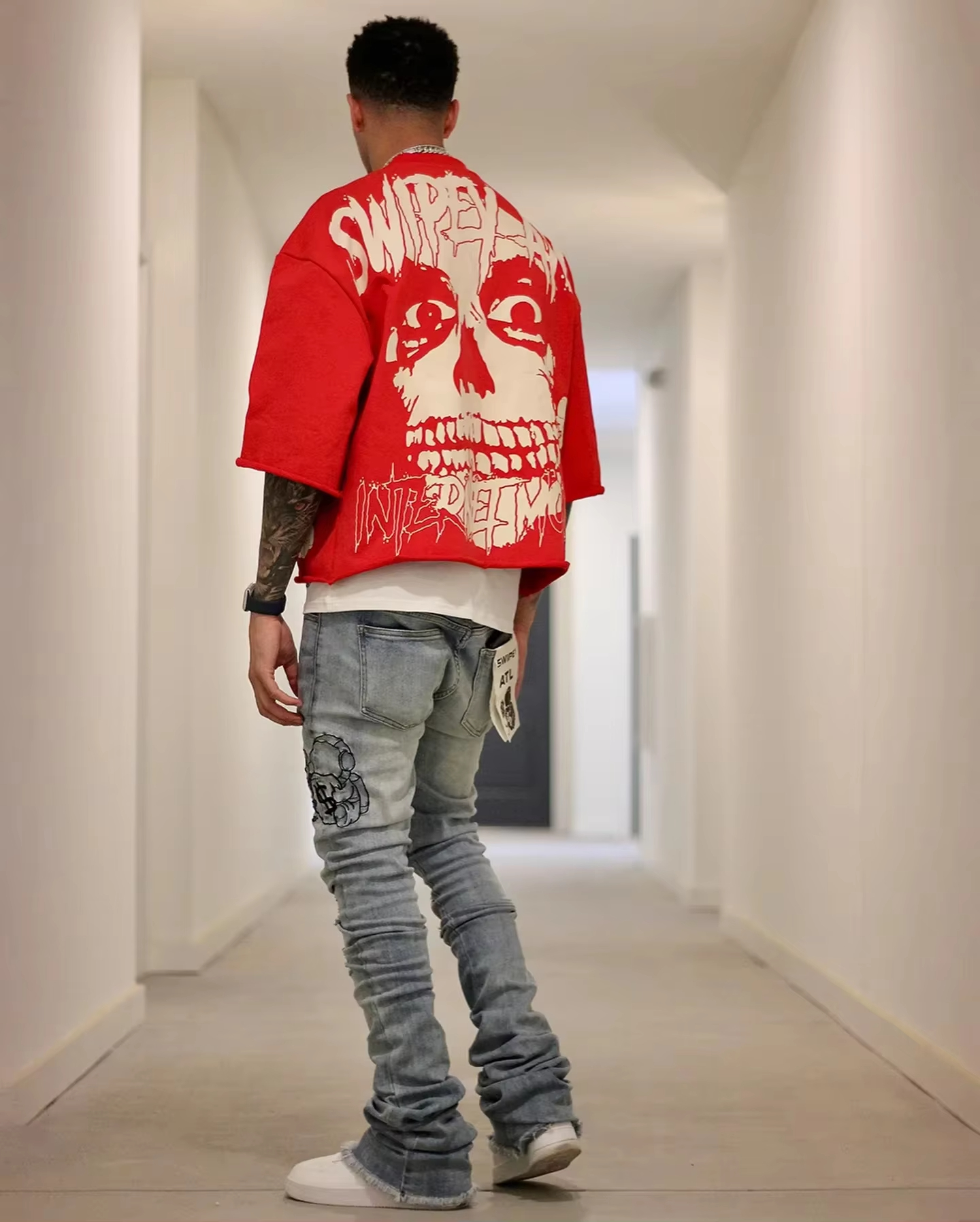 Camiseta con estampado gráfico de calavera gótica Retro Y2K para hombre, camiseta informal de algodón de manga corta, Top callejero, verano 25