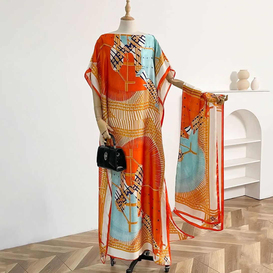 Verão nova moda vestidos africanos para mulheres elegante impresso seda muçulmano senhora longo hijab kaftan vestido oversize kuwait abaya
