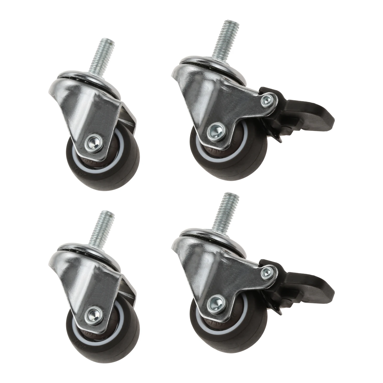 Ruedas de vástago roscado M6, ruedas giratorias diminutas sin/con frenos, rueda deslizante de goma suave TPE, 241b/11kg, silla de mesa de carga, 4 piezas