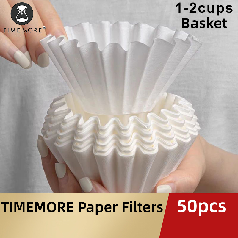 TIMEMORE 1-2 чашки Корзина для кофе Бумажный фильтр для заливки фильтрующей бумаги 50 листов, подходит для капельницы для кофе B75 и капельницы для корзины на 1-2 чашки