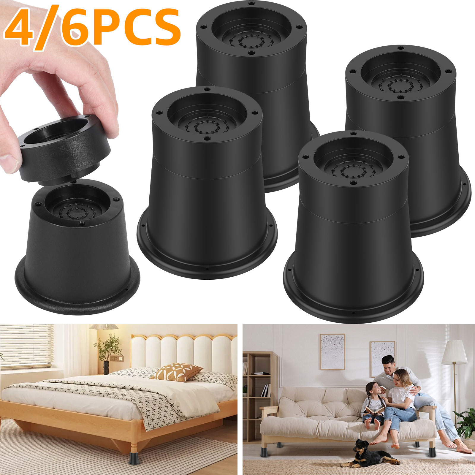 Almohadillas para realzar patas de muebles, elevadores redondos de goma, soportes de hasta 6000 libras, mesa, silla, escritorio, Protector de sofá, 4/6 Uds.