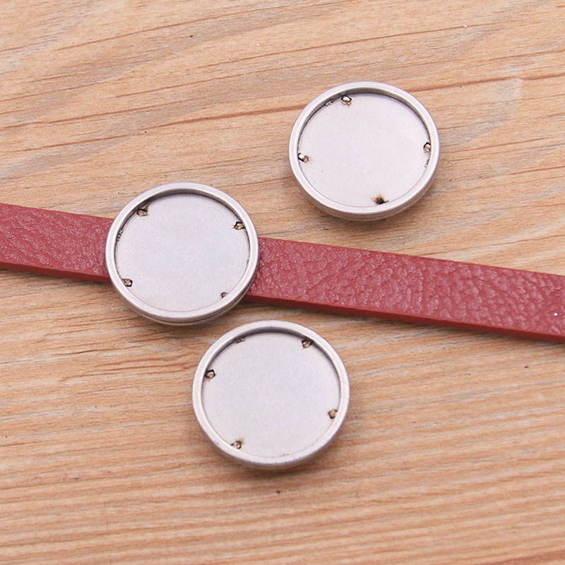 Pulchritude 2 Stuks Roestvrij Staal Platte Lederen Slider Kralen Twee Kleur Blank 20Mm Cabochon Instellen Diy Armbanden Maken Levert