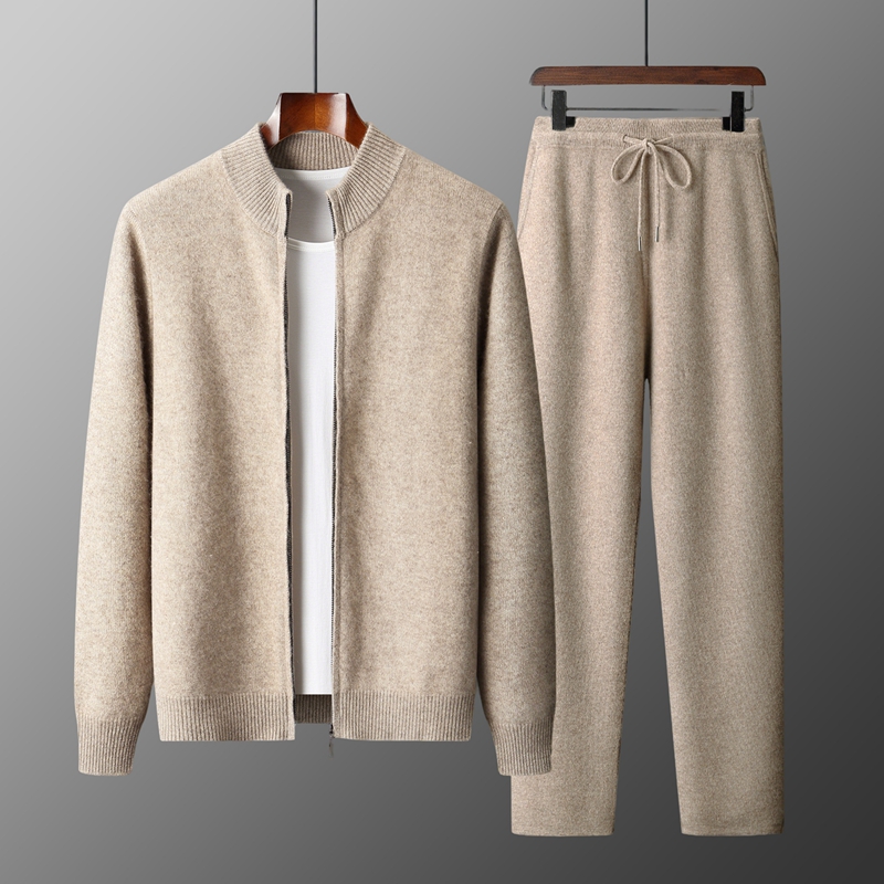 Mvlyflrt terno masculino de malha de lã merino meia altura com zíper cardigan calças compridas agasalho moda casual wear 24592431