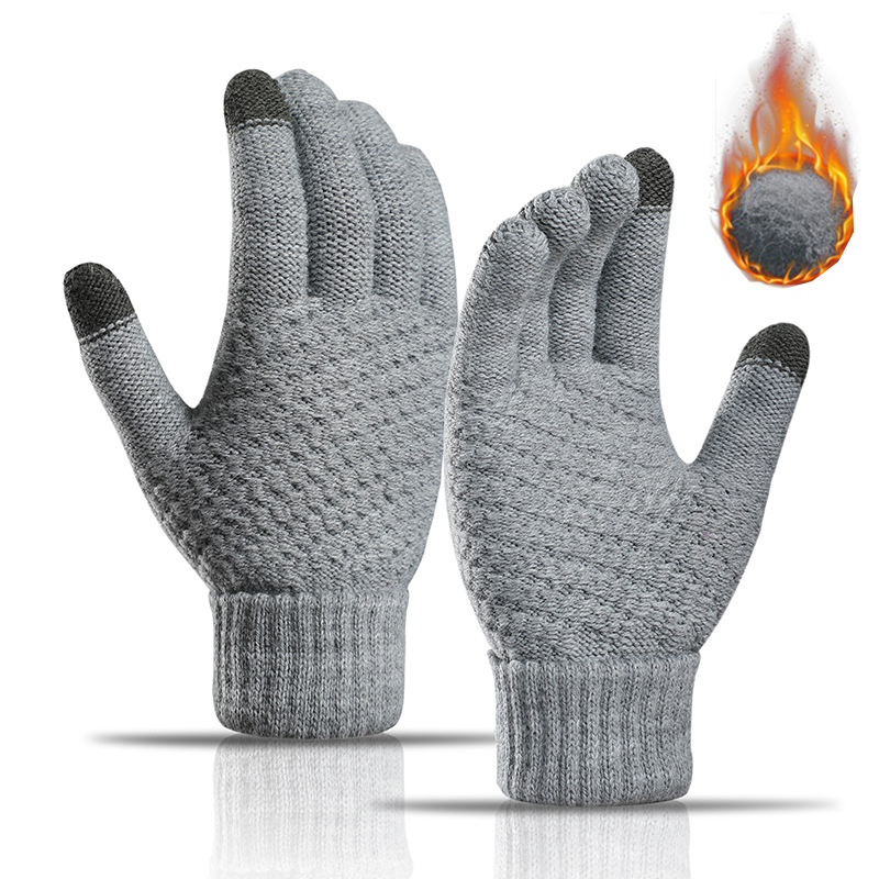 成人男性女性冬ウール暖かいニット手袋携帯電話タッチスクリーンニット手袋フルフィンガー Guantes 女性かぎ針編み手袋