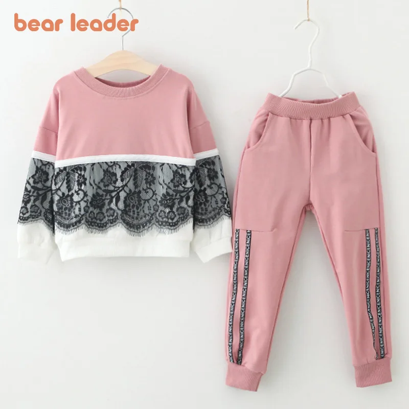 Bear Leader-Ensemble de vêtements en dentelle pour fille, pantalon imprimé PVD, style dessin animé, pour enfant de 3 à 7 ans, nouvelle collection printemps