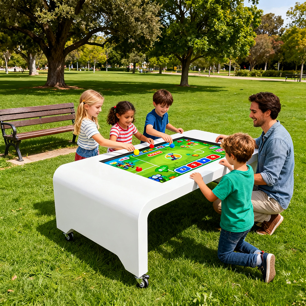 Mesa de Juego Inteligente Educativa Android de 32 Pulgadas, Pantalla Táctil Capacitiva Interactiva, Pantalla Dividida Multitáctil, Mesa de Centro para Interiores Integrada