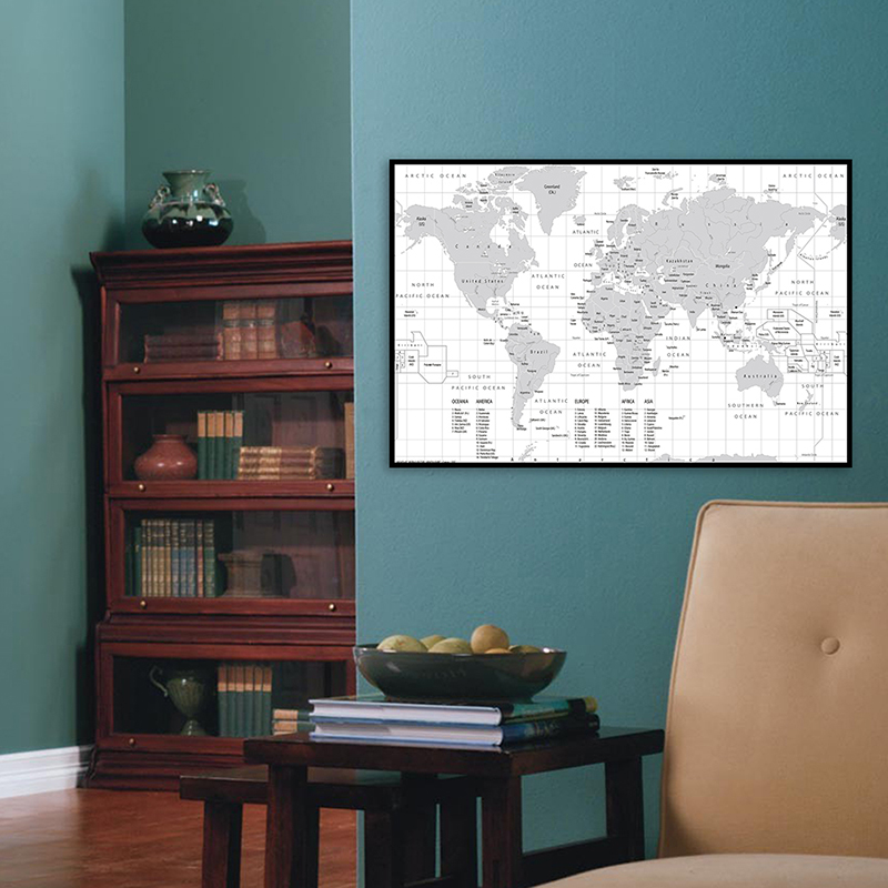 World Map -Educational Map Poster Prints Wall Hanging Art Background Cloth Children Bedroom Office Home Wall Decor